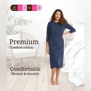 NWT!! Esteez XXL Navy Stripe Cotton Soft Night Shirt Sleepwear Lounge-Wear